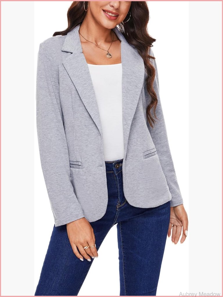 Women Long Sleeve Blazer Button Front Work Casual Office Lapel Suit Jacket Knit